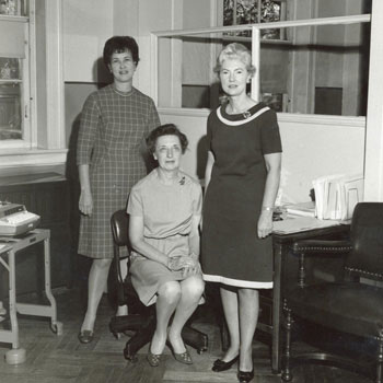 Rosemary Chapman, Mary E. Abadess, and Agnes Hall, administrative secretarial staff